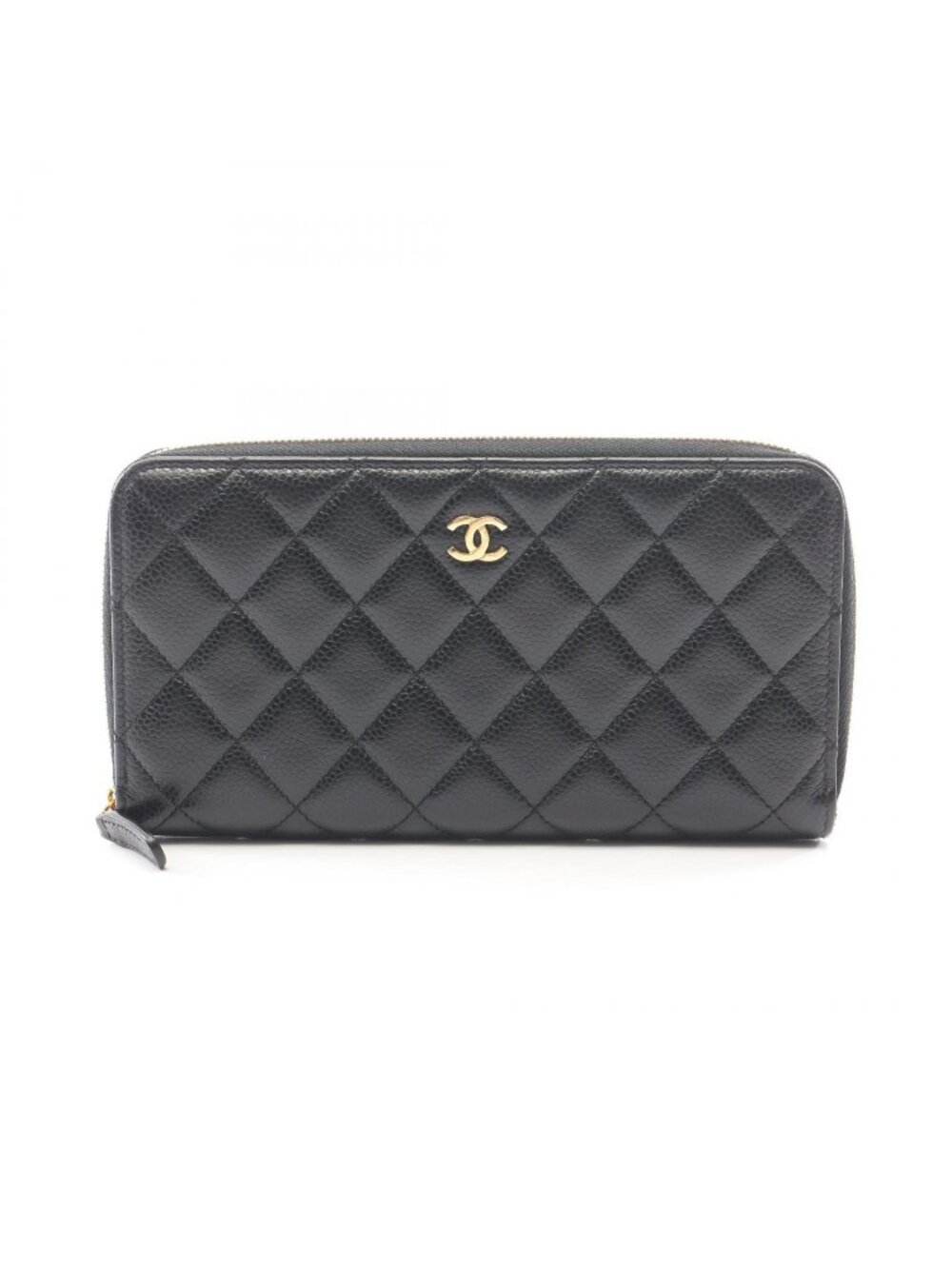 Chanel Round Wallet Classic Long Zip Quilted Black Caviar Leather